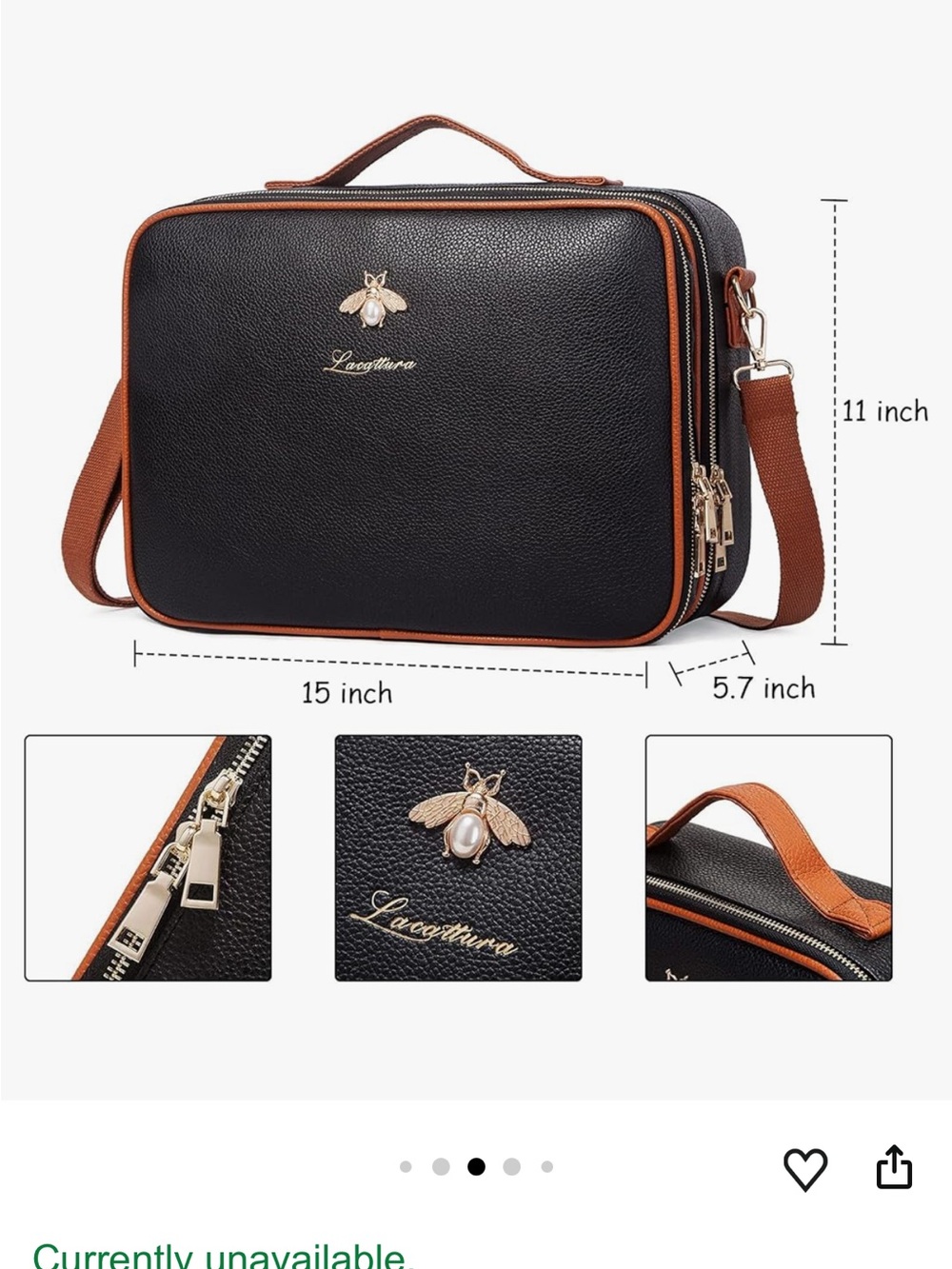 Lacattura Black and Brown Travel Cosmetic Case with Shoulder Strap